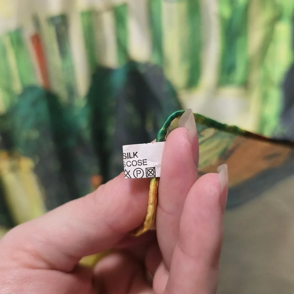 Van Gogh White House At Night Art Style Scarf Silk Blend Blue Red Green‎